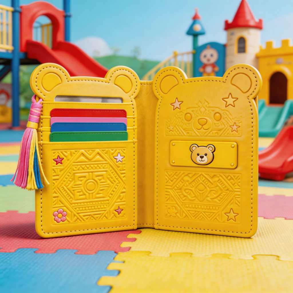 Playful Passport Wallet | Vibrant Leather | Street Art Vibe | Ideal Gift for Kids & Teens | Cute Bear Embossing