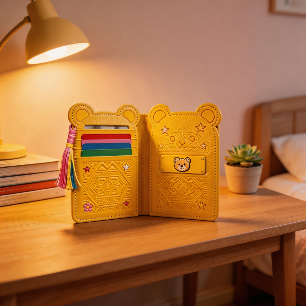 Playful Passport Wallet | Vibrant Leather | Street Art Vibe | Ideal Gift for Kids & Teens | Cute Bear Embossing