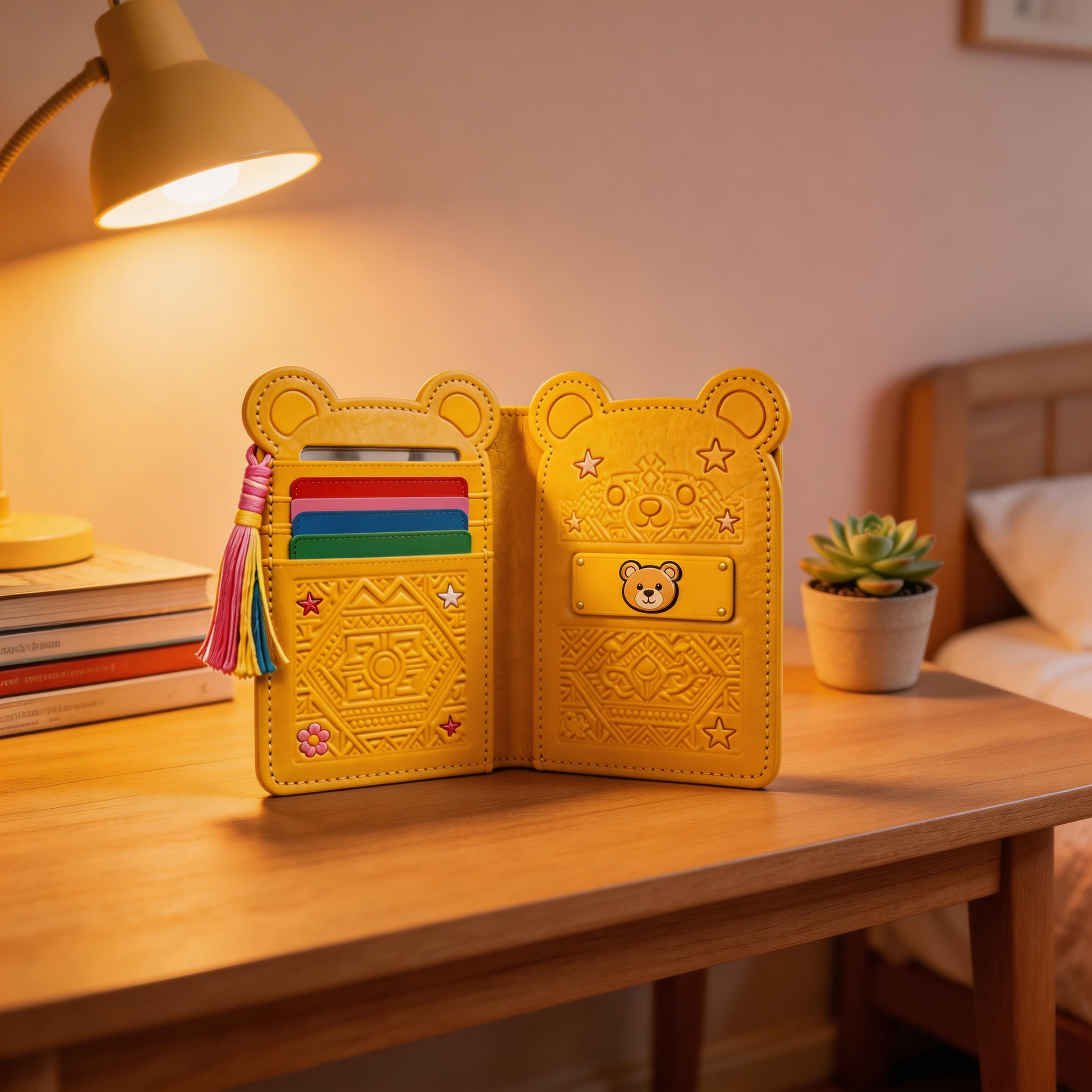 Playful Passport Wallet | Vibrant Leather | Street Art Vibe | Ideal Gift for Kids & Teens | Cute Bear Embossing