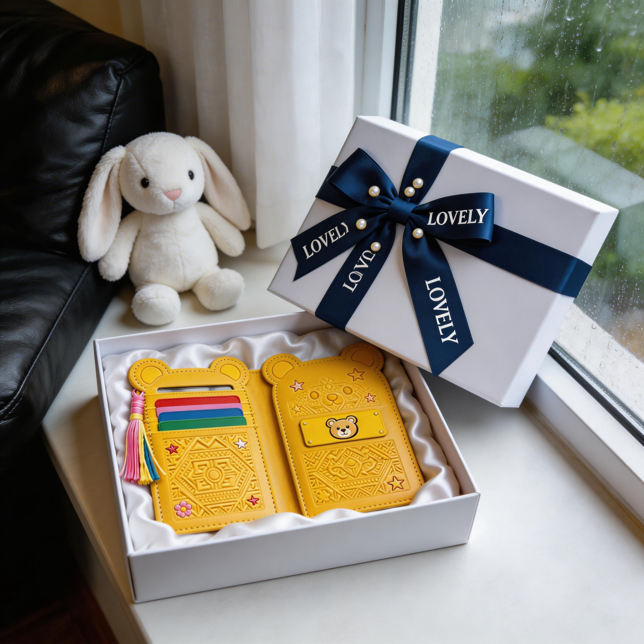 Playful Passport Wallet | Vibrant Leather | Street Art Vibe | Ideal Gift for Kids & Teens | Cute Bear Embossing