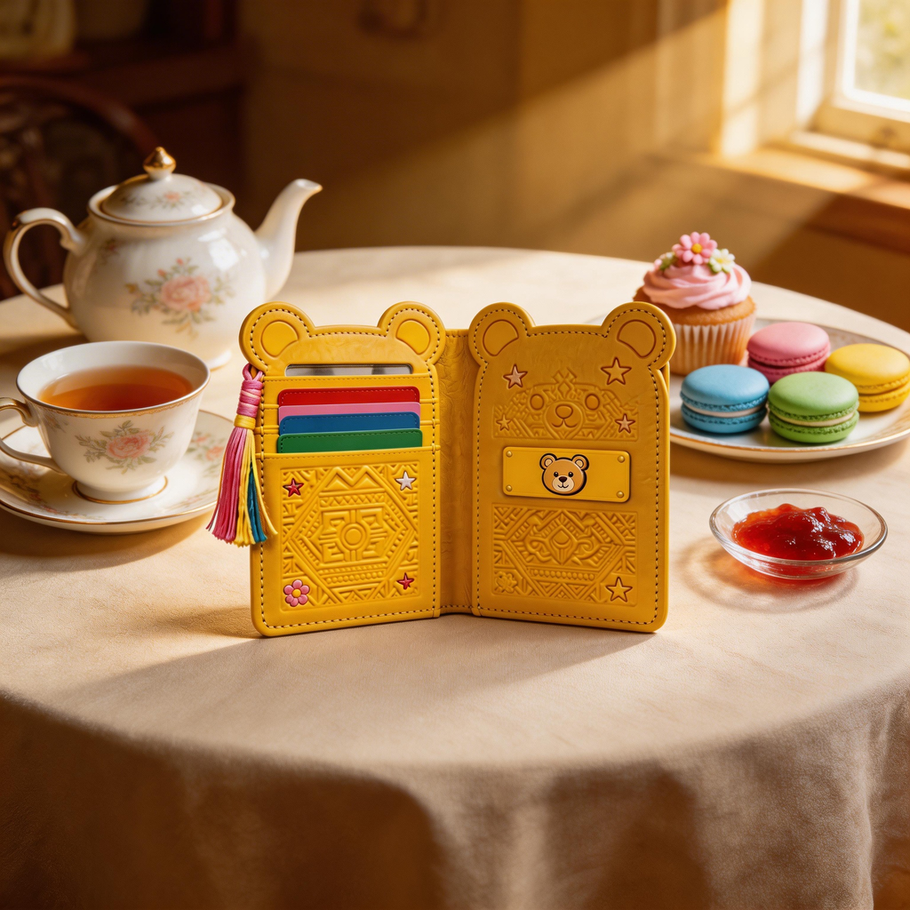 Playful Passport Wallet | Vibrant Leather | Street Art Vibe | Ideal Gift for Kids & Teens | Cute Bear Embossing