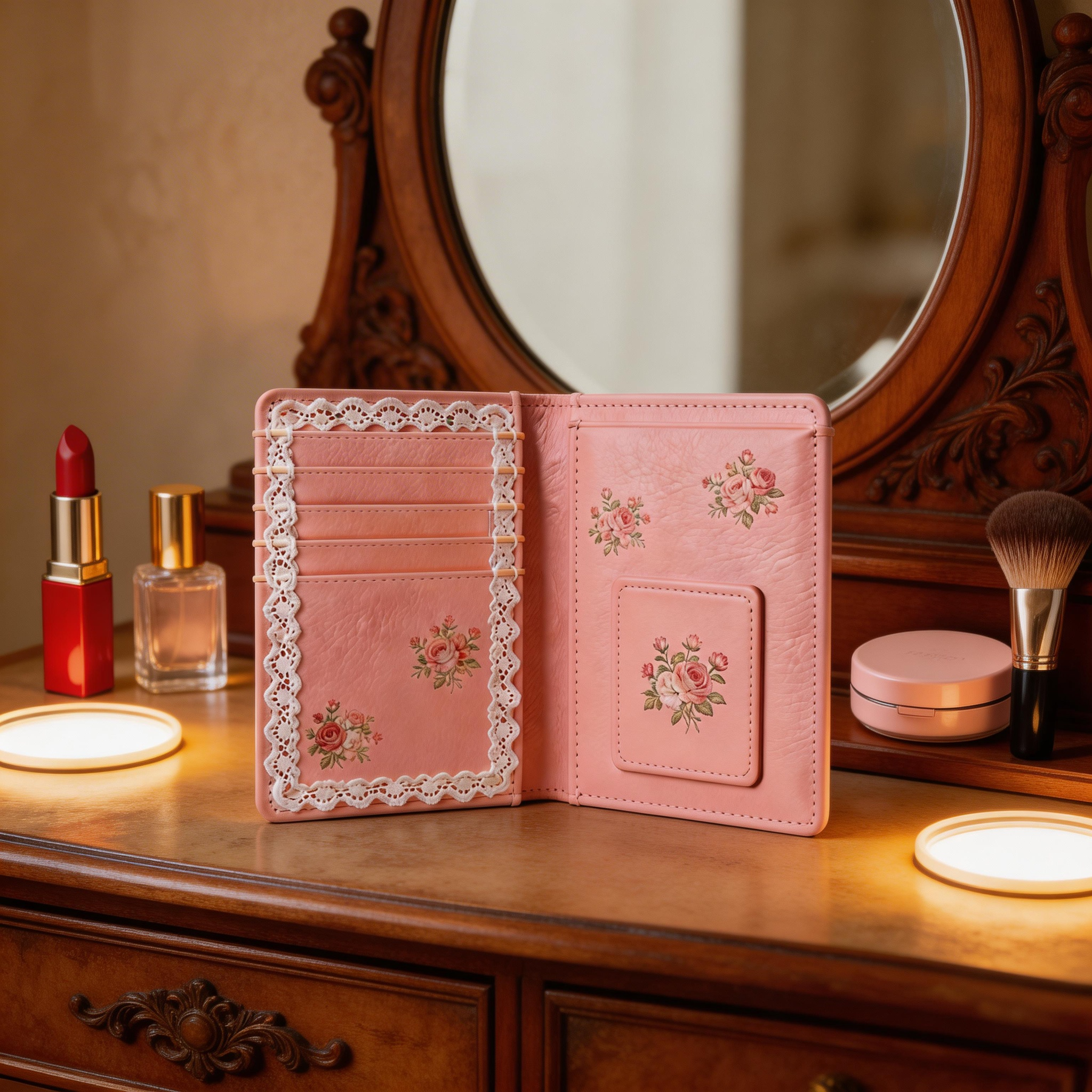 Feminine Passport Wallet | Soft Leather | Beach Picnic Vibe | Ideal Gift for Fashion Lovers | Delicate Floral Embroidery