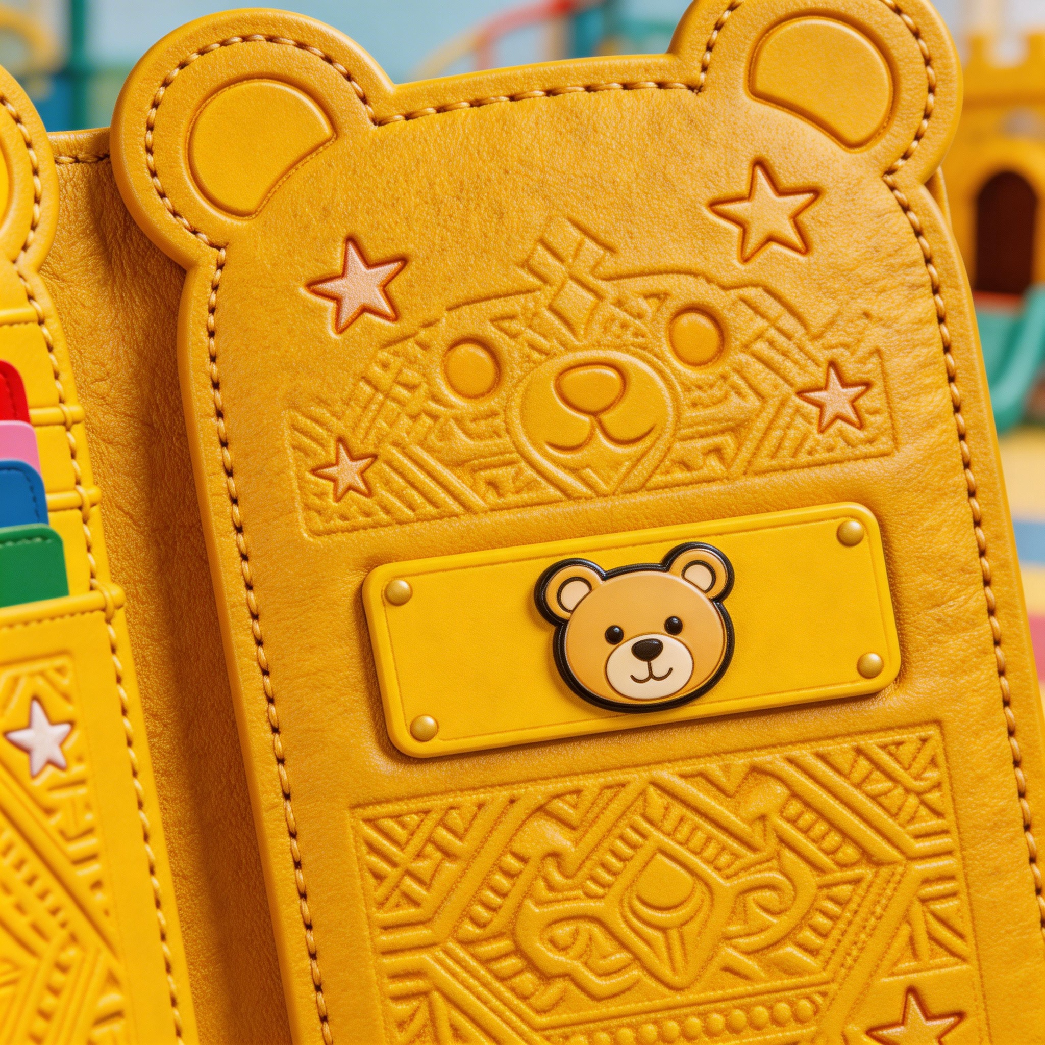 Playful Passport Wallet | Vibrant Leather | Street Art Vibe | Ideal Gift for Kids & Teens | Cute Bear Embossing