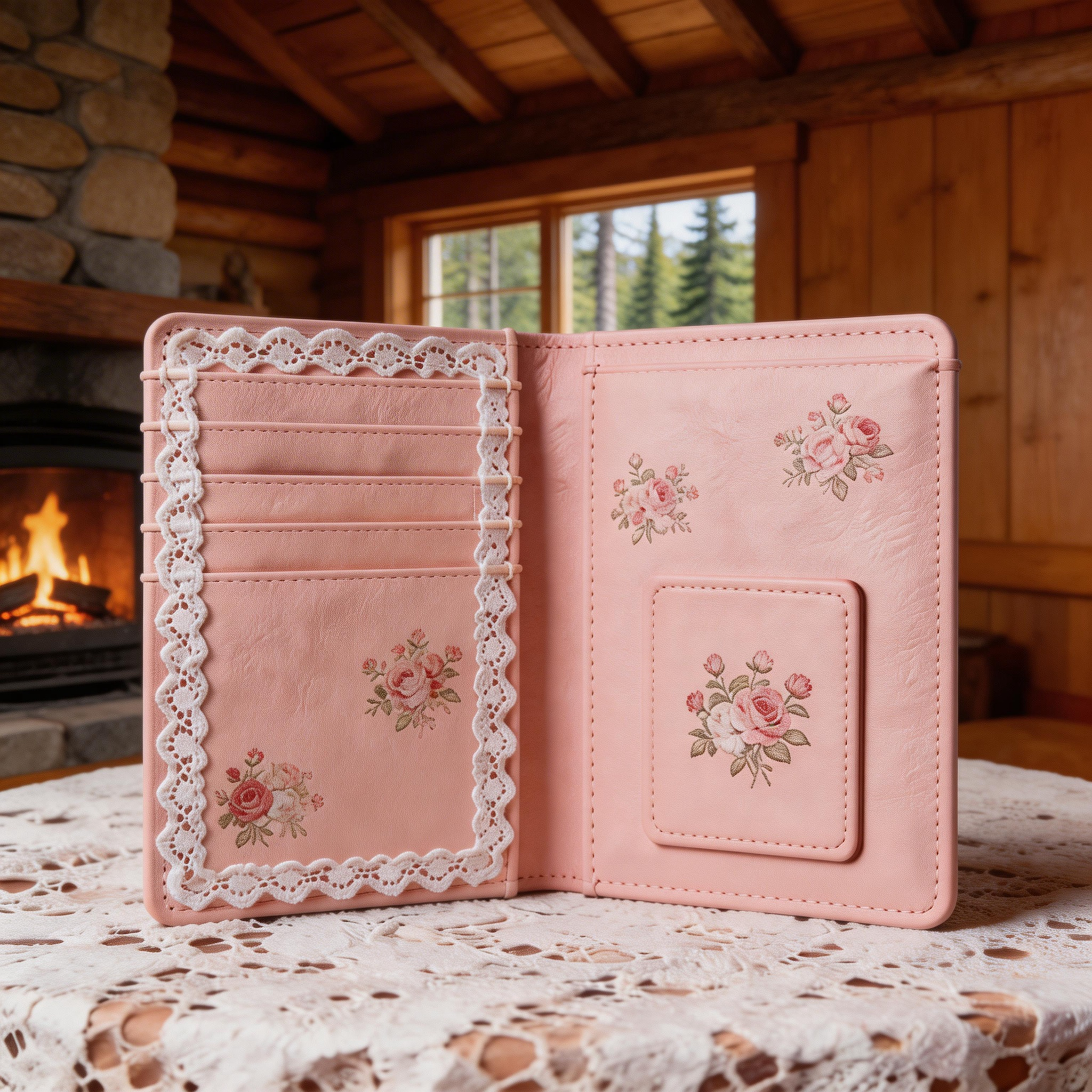 Feminine Passport Wallet | Soft Leather | Beach Picnic Vibe | Ideal Gift for Fashion Lovers | Delicate Floral Embroidery