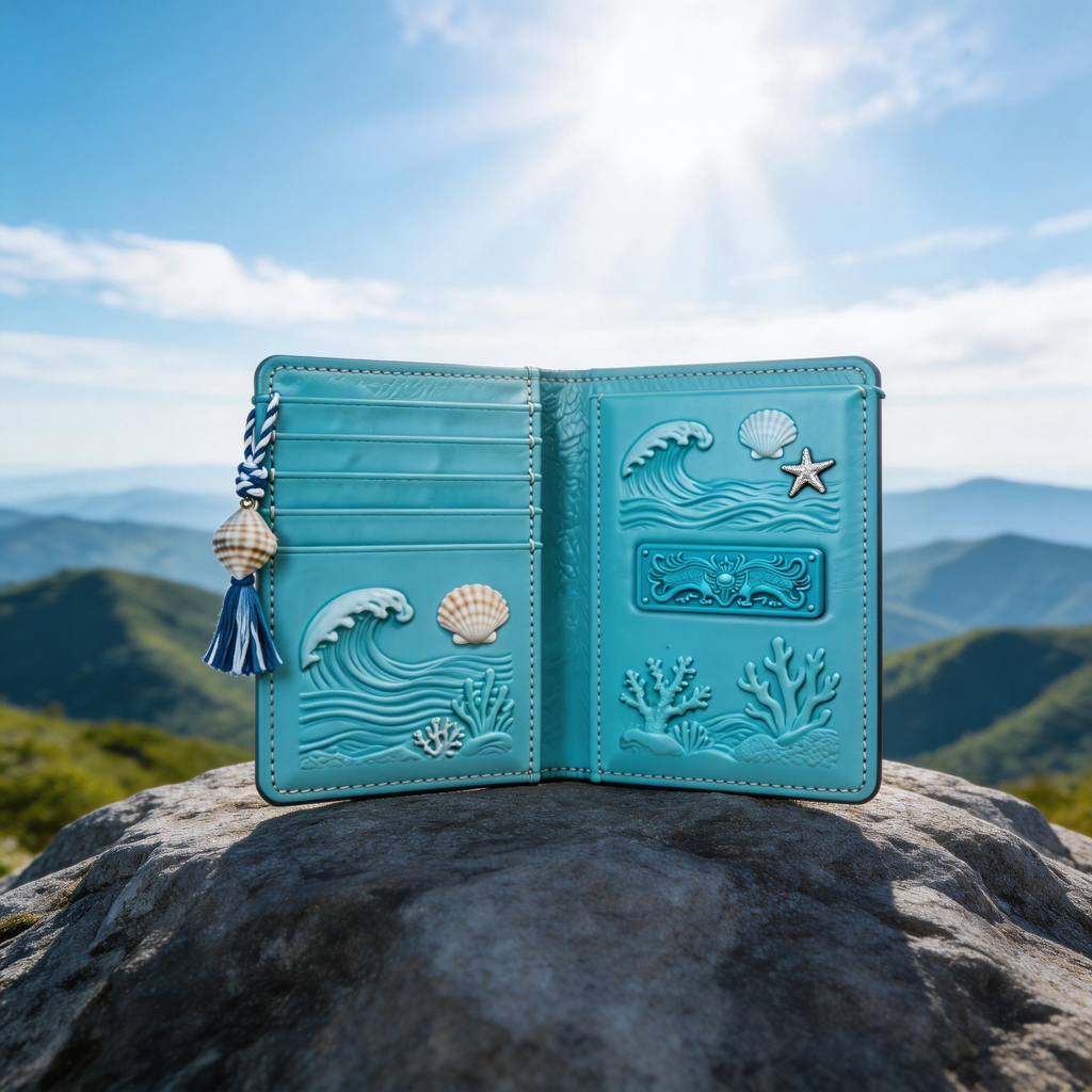 Ocean-Inspired Passport Wallet | Vibrant Leather | Gift Box Presentation | Perfect Gift for Beach Lovers