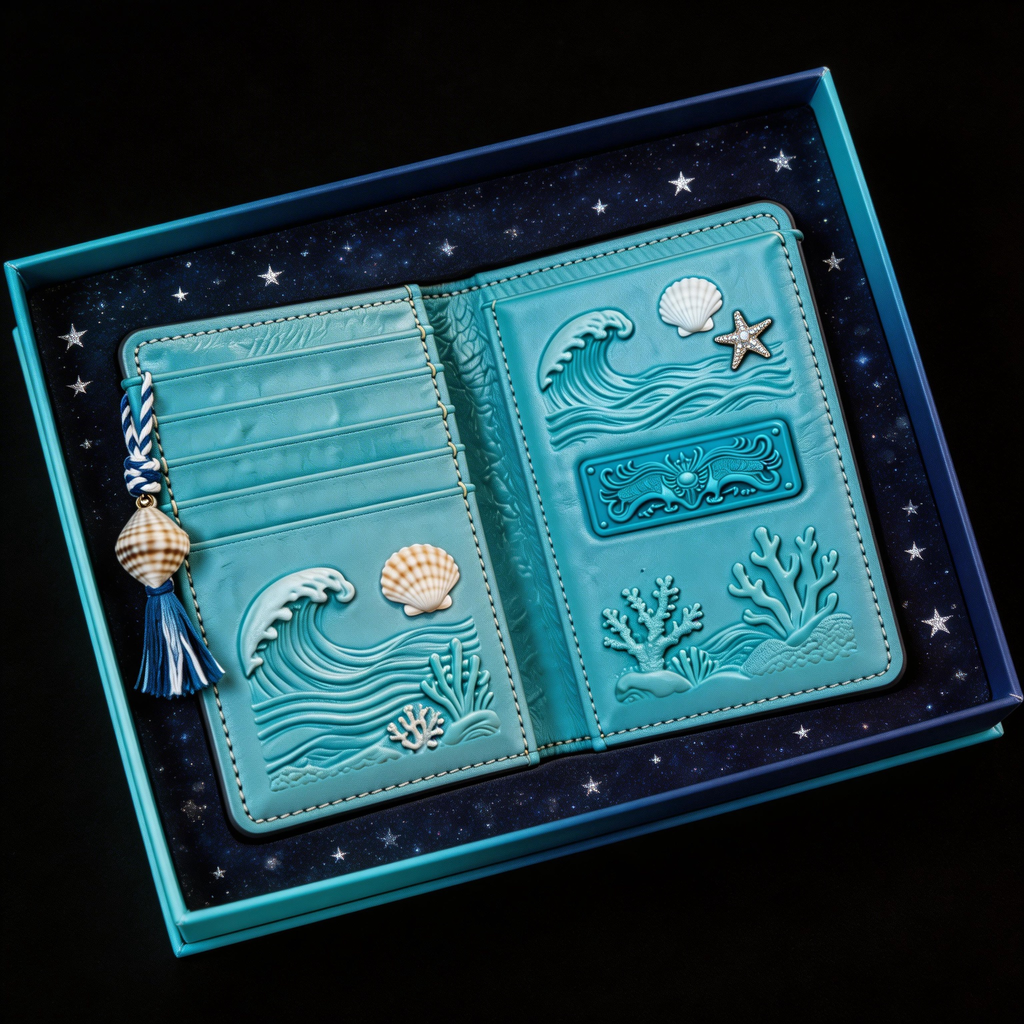 Ocean-Inspired Passport Wallet | Vibrant Leather | Gift Box Presentation | Perfect Gift for Beach Lovers
