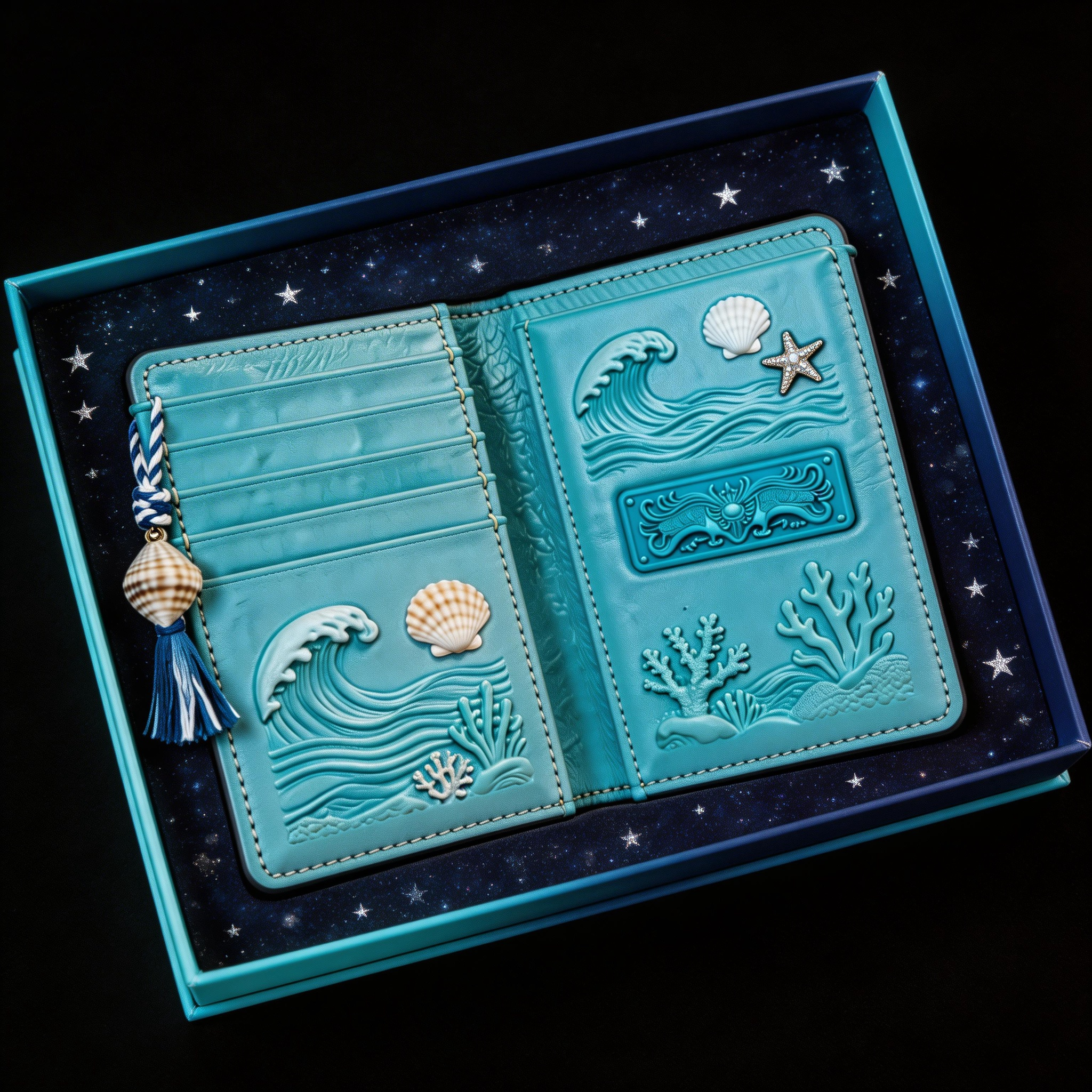 Ocean-Inspired Passport Wallet | Vibrant Leather | Gift Box Presentation | Perfect Gift for Beach Lovers