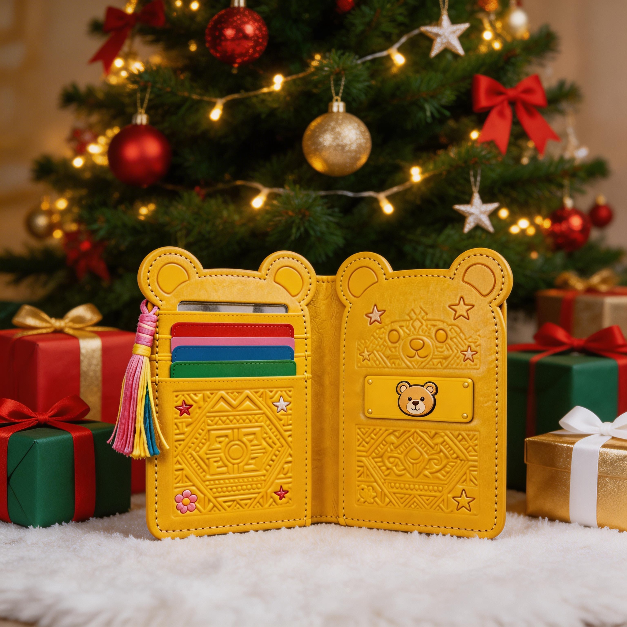 Playful Passport Wallet | Vibrant Leather | Street Art Vibe | Ideal Gift for Kids & Teens | Cute Bear Embossing
