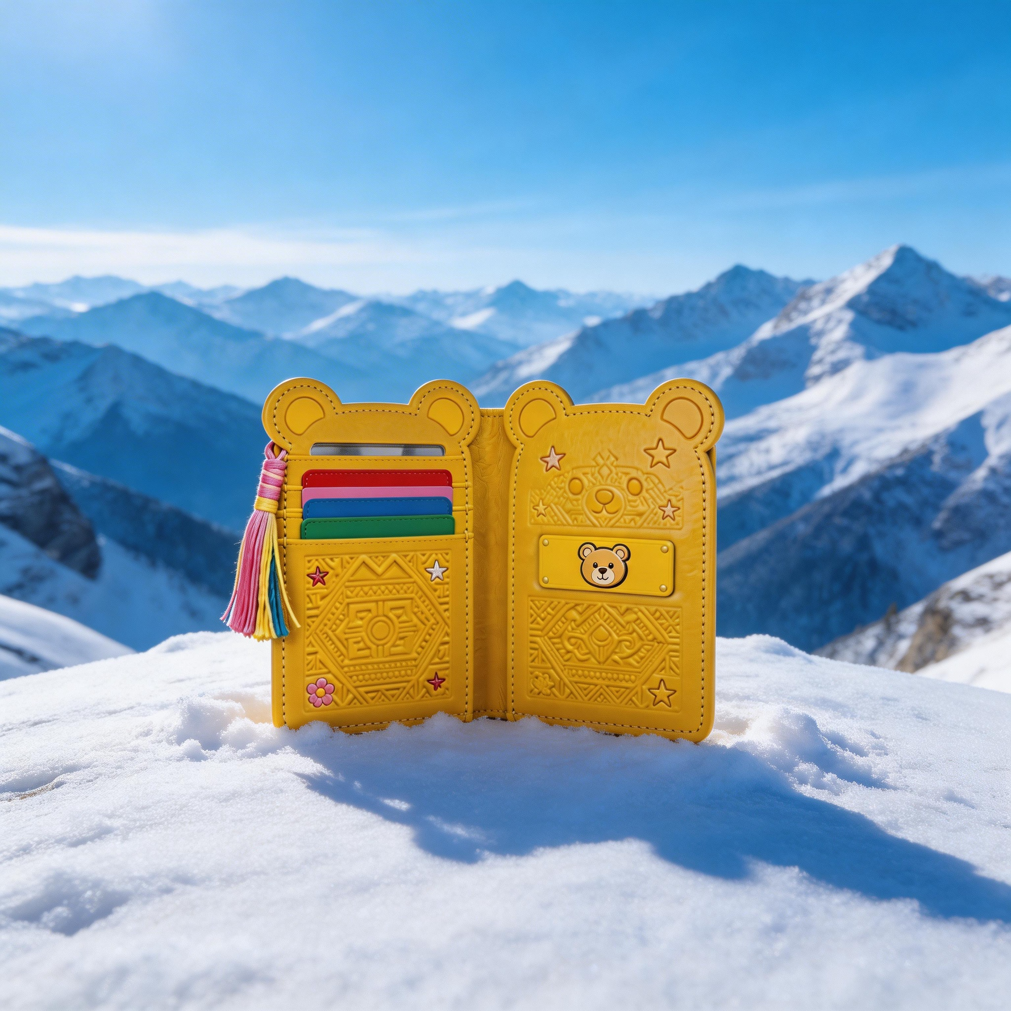 Playful Passport Wallet | Vibrant Leather | Street Art Vibe | Ideal Gift for Kids & Teens | Cute Bear Embossing
