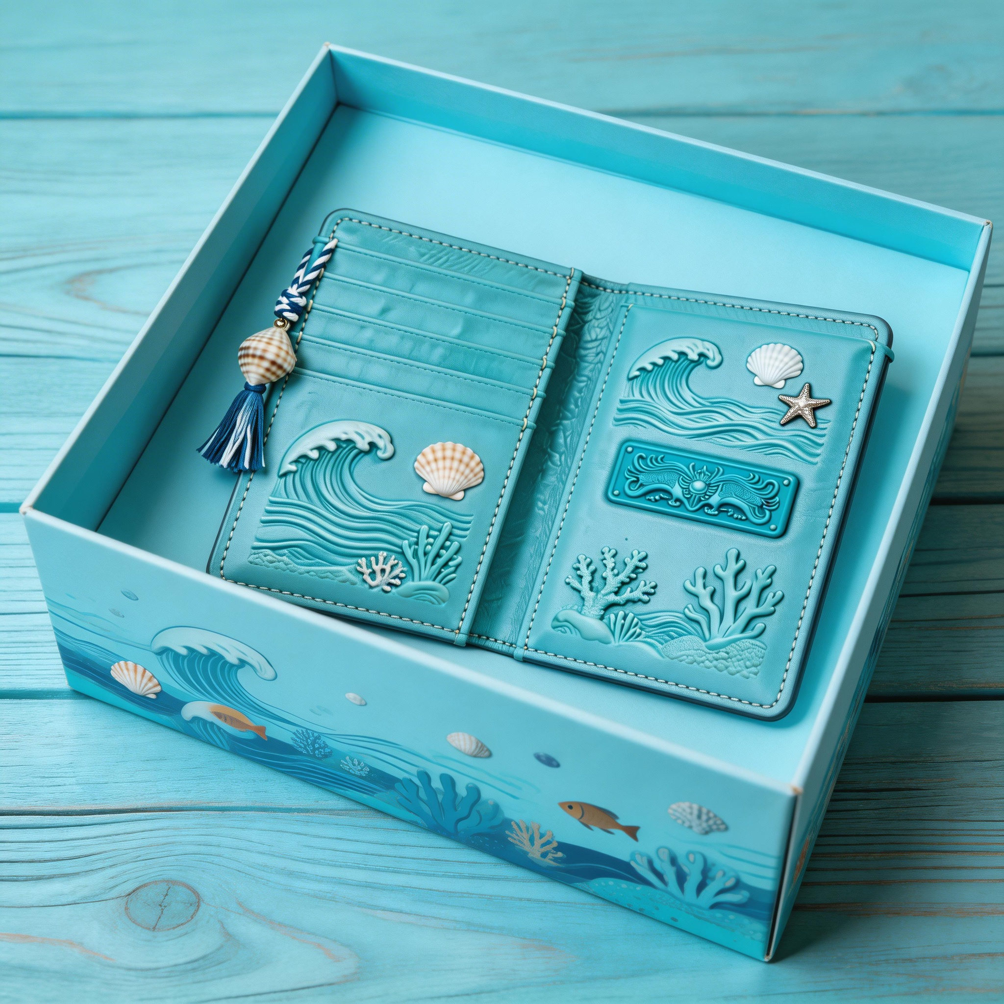 Ocean-Inspired Passport Wallet | Vibrant Leather | Gift Box Presentation | Perfect Gift for Beach Lovers