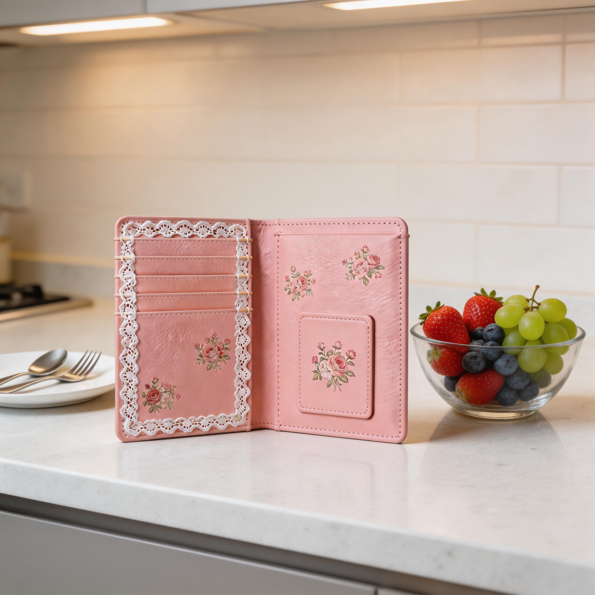 Feminine Passport Wallet | Soft Leather | Beach Picnic Vibe | Ideal Gift for Fashion Lovers | Delicate Floral Embroidery