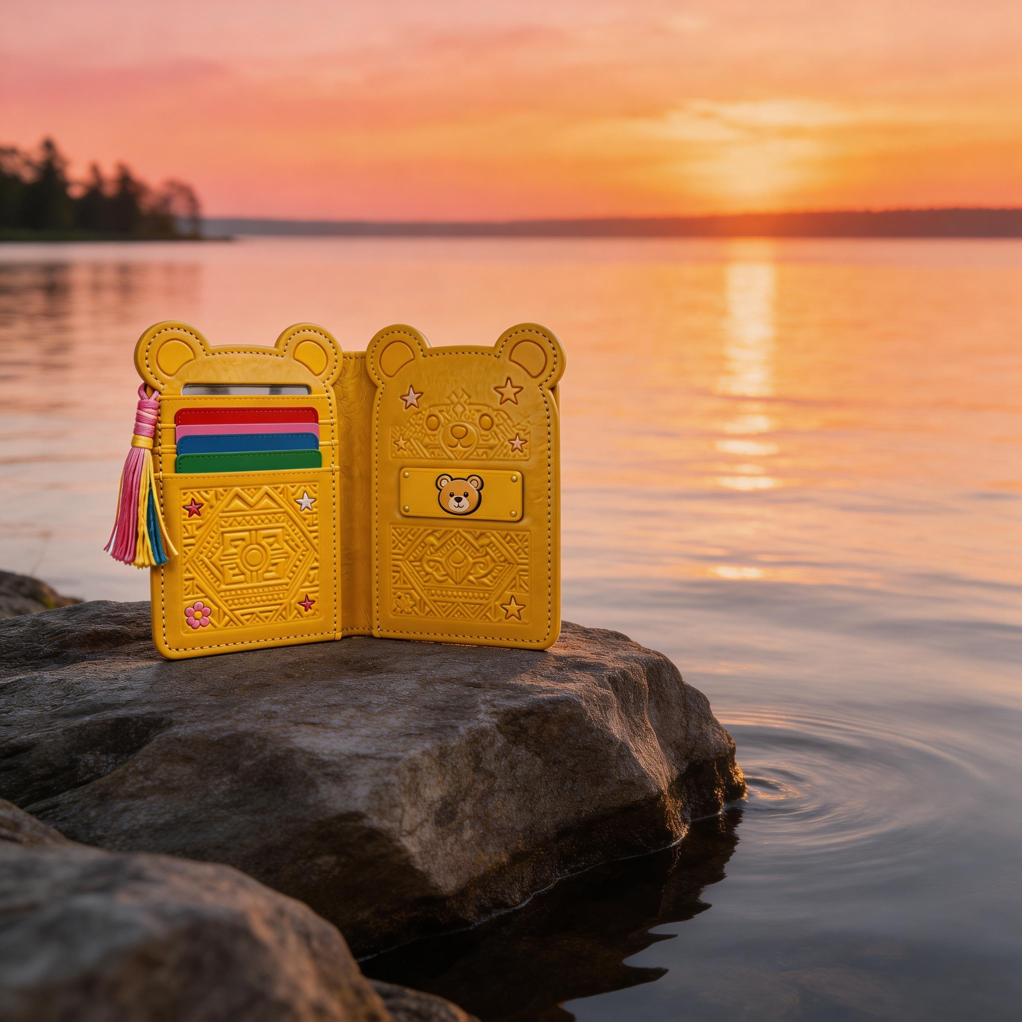 Playful Passport Wallet | Vibrant Leather | Street Art Vibe | Ideal Gift for Kids & Teens | Cute Bear Embossing