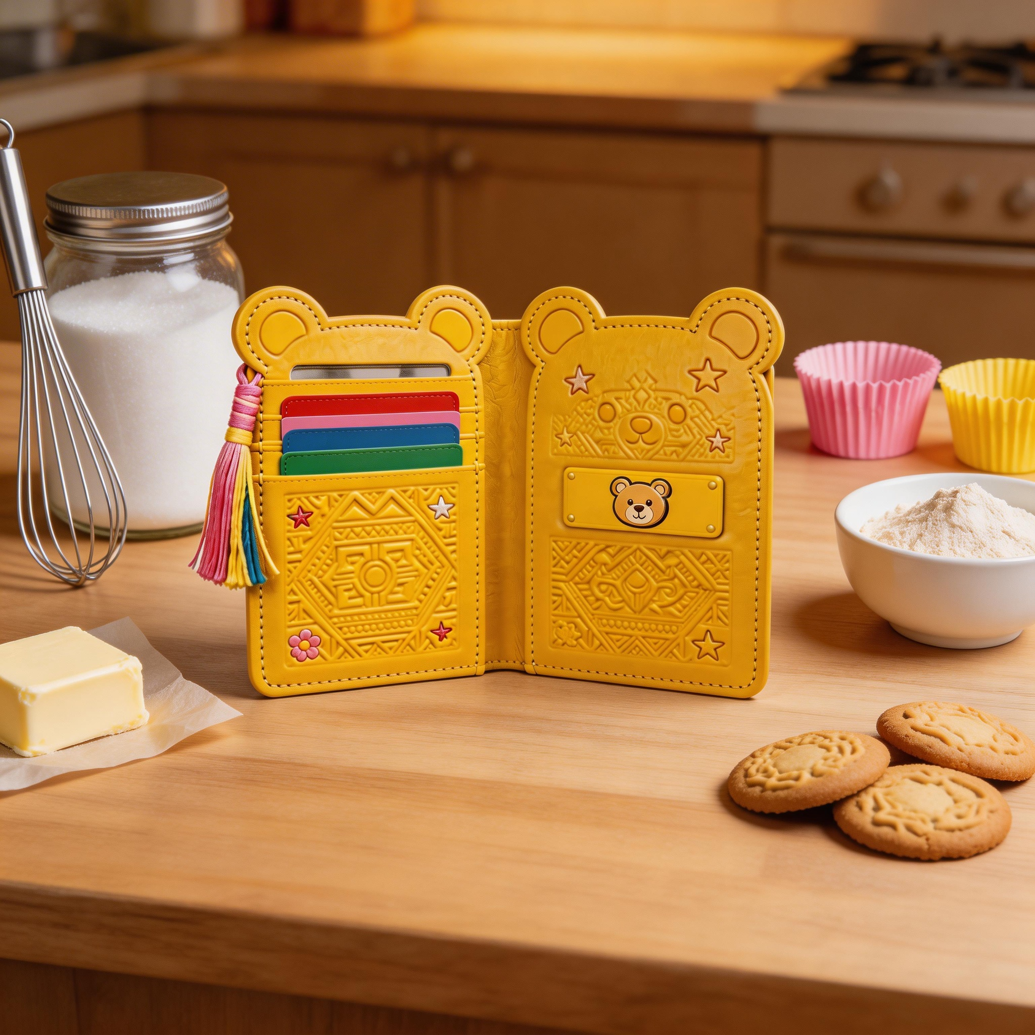 Playful Passport Wallet | Vibrant Leather | Street Art Vibe | Ideal Gift for Kids & Teens | Cute Bear Embossing