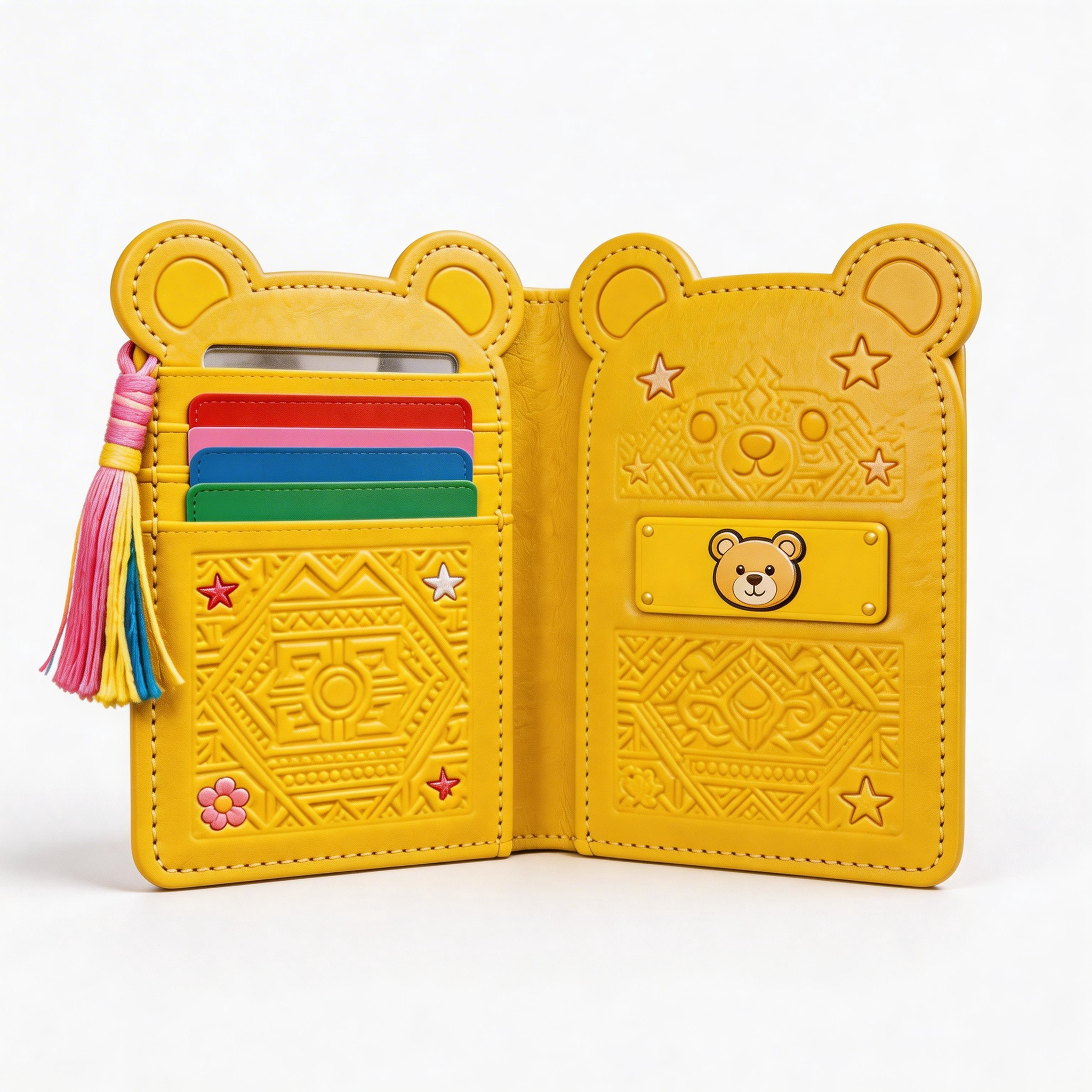 Playful Passport Wallet | Vibrant Leather | Street Art Vibe | Ideal Gift for Kids & Teens | Cute Bear Embossing