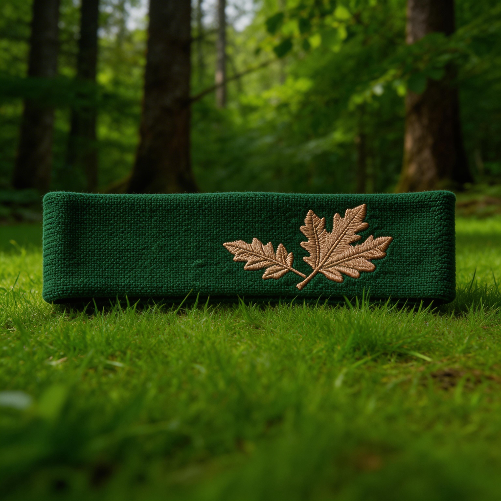 Stylish Green Oak Leaf Headband – Soft Cotton | Ideal for Yoga and Workouts | Gift for Nature Lovers | Elegant Embroidered Detail