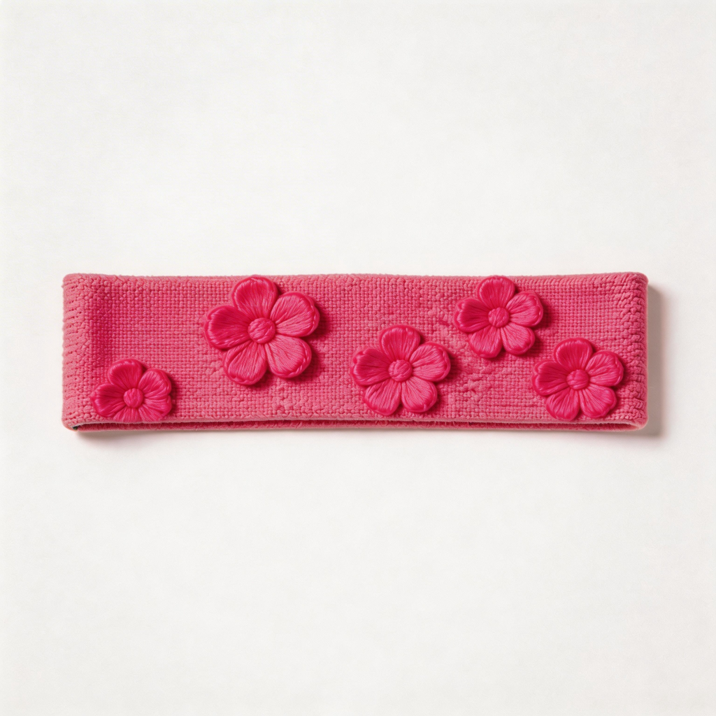 Pink Floral Embroidered Headband – Fun & Feminine Design for Fitness & Casual Wear