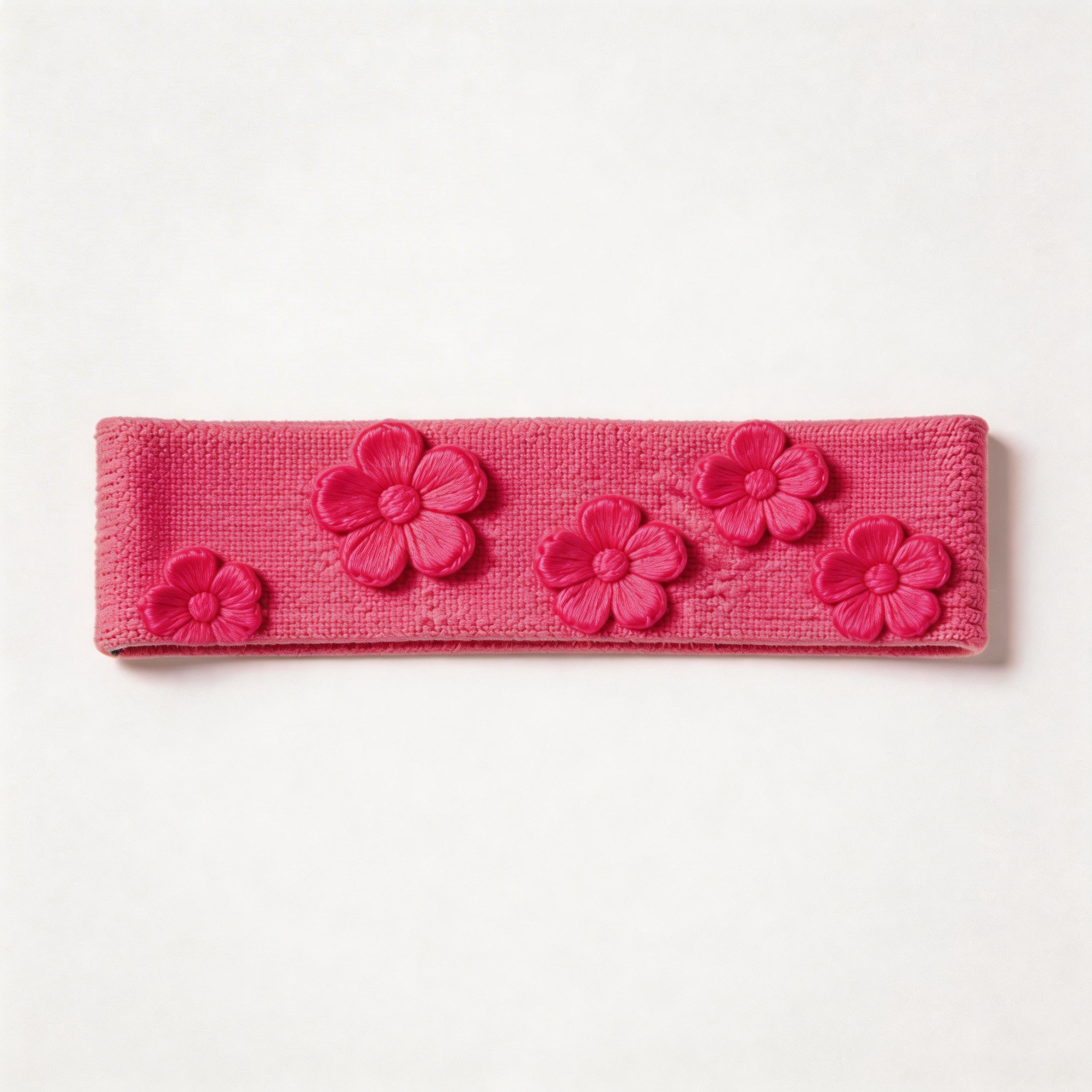 Pink Floral Embroidered Headband – Fun & Feminine Design for Fitness & Casual Wear