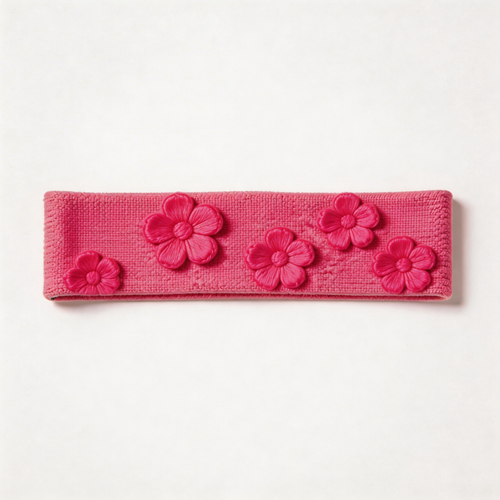 Pink Floral Embroidered Headband – Fun & Feminine Design for Fitness & Casual Wear
