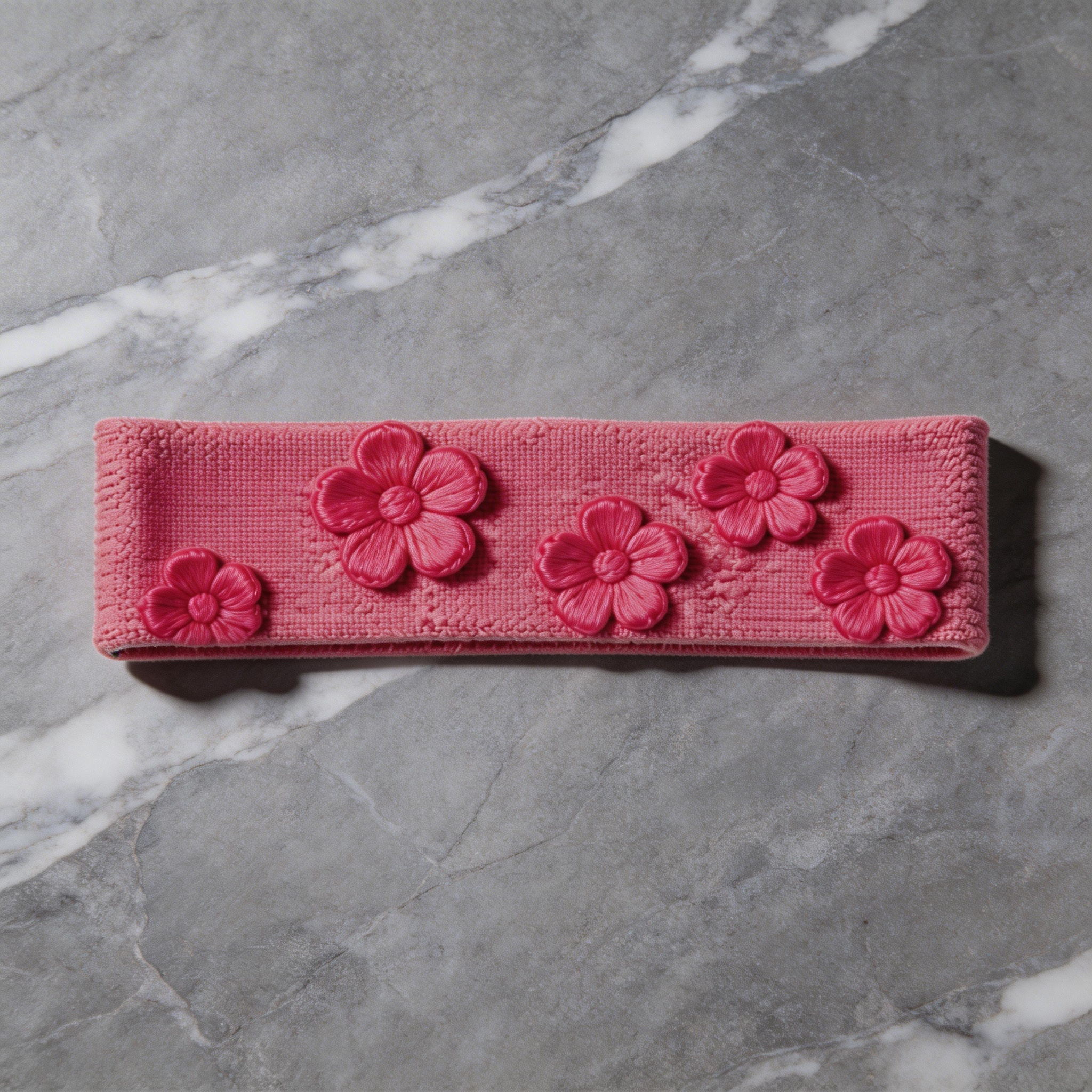 Pink Floral Embroidered Headband – Fun & Feminine Design for Fitness & Casual Wear