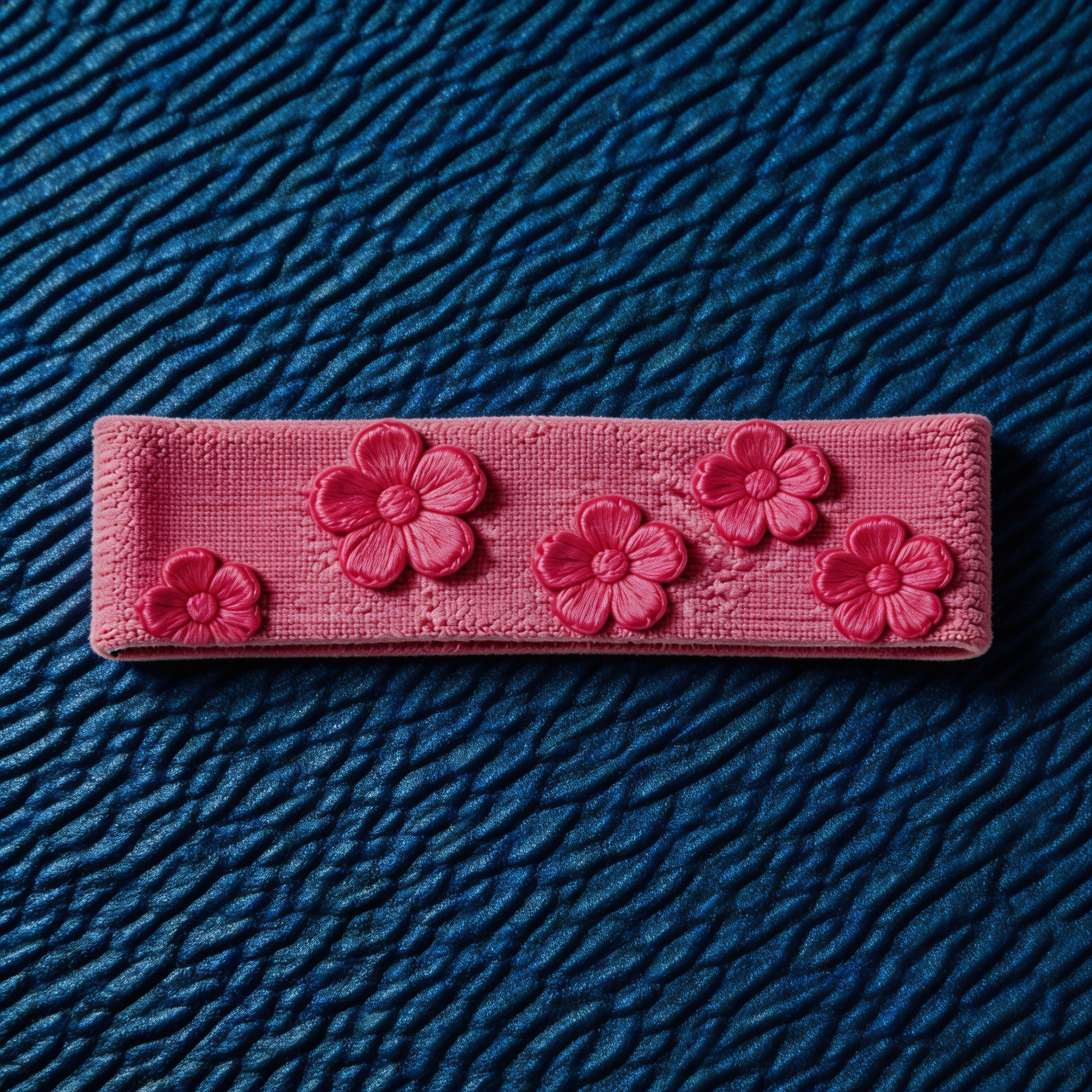 Pink Floral Embroidered Headband – Fun & Feminine Design for Fitness & Casual Wear