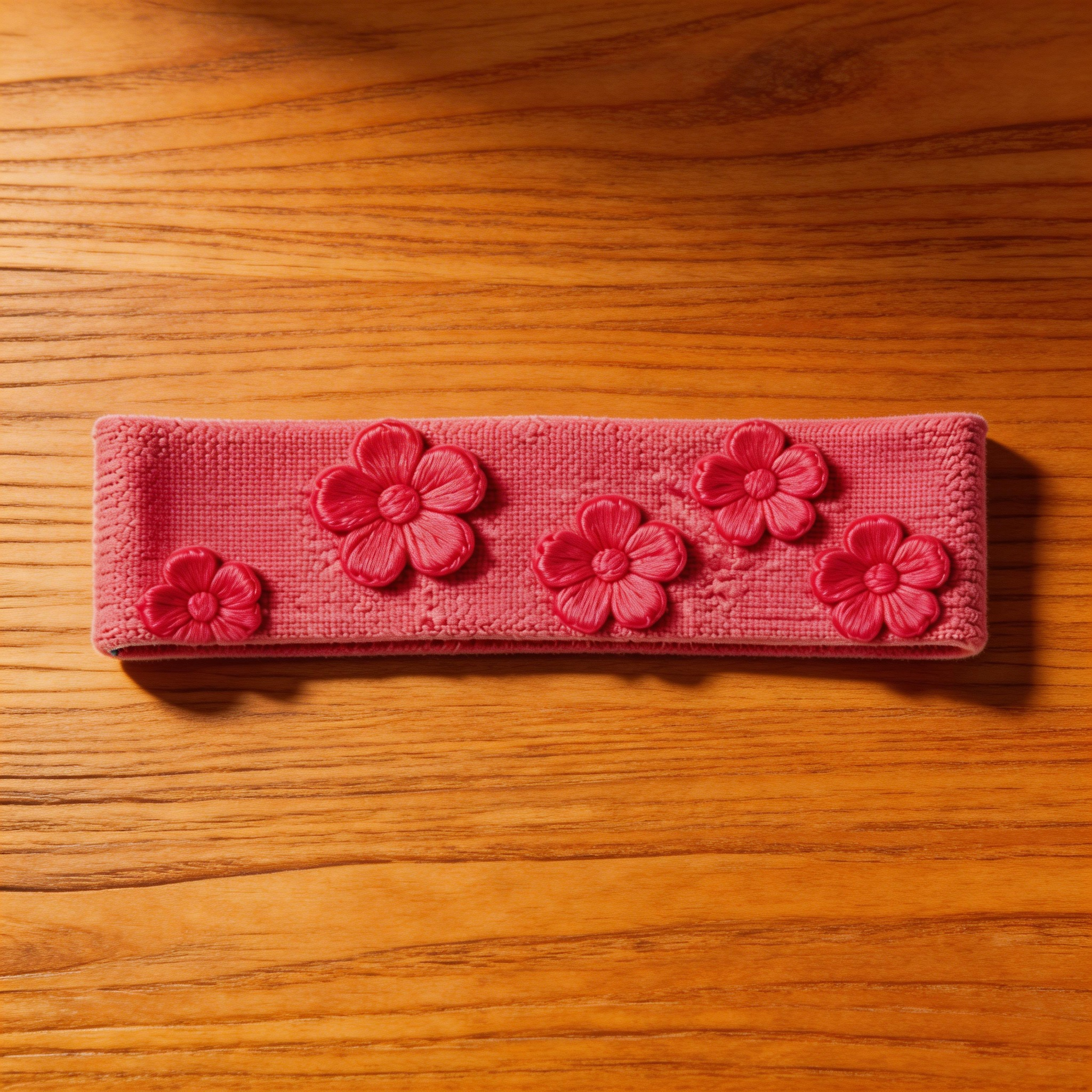 Pink Floral Embroidered Headband – Fun & Feminine Design for Fitness & Casual Wear