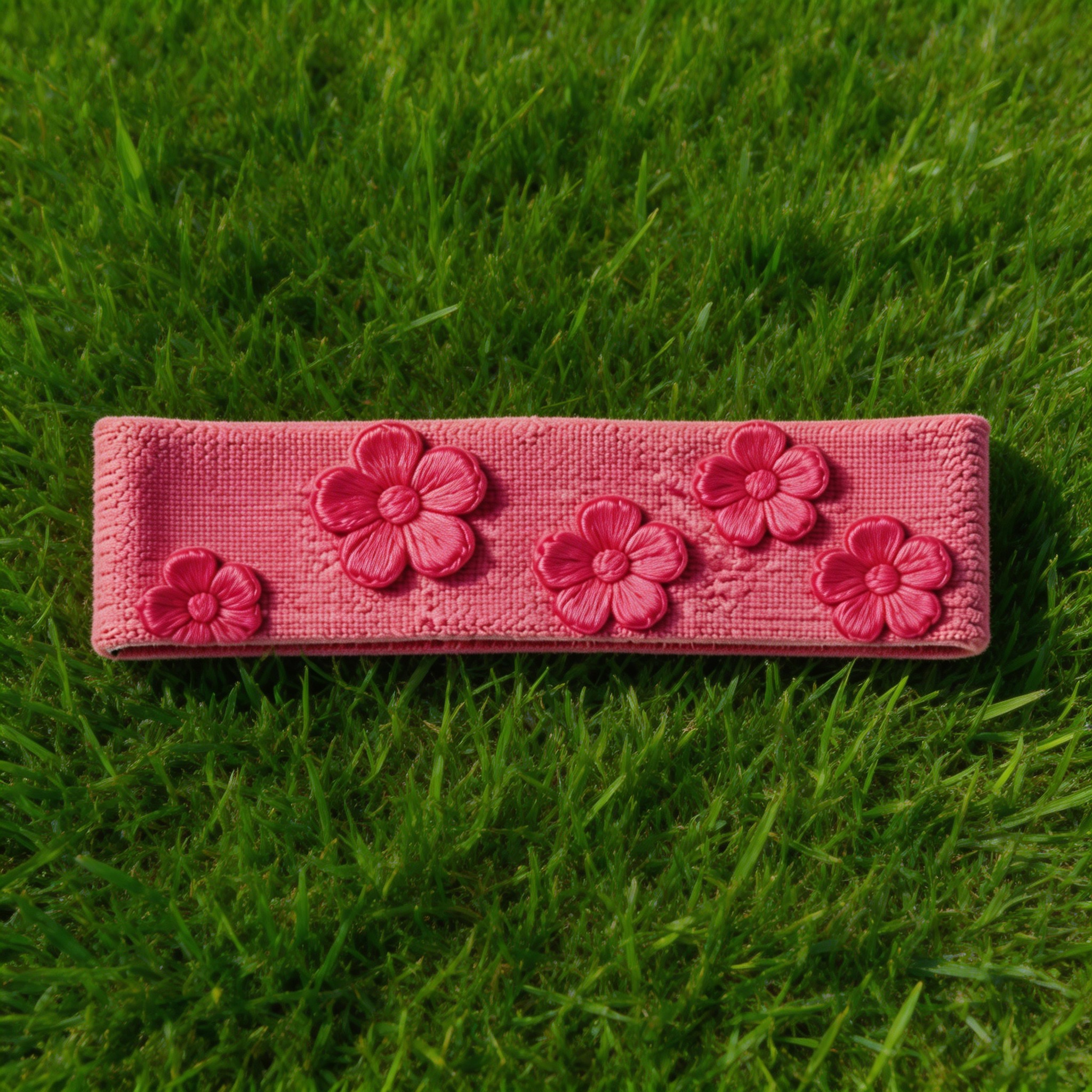 Pink Floral Embroidered Headband – Fun & Feminine Design for Fitness & Casual Wear
