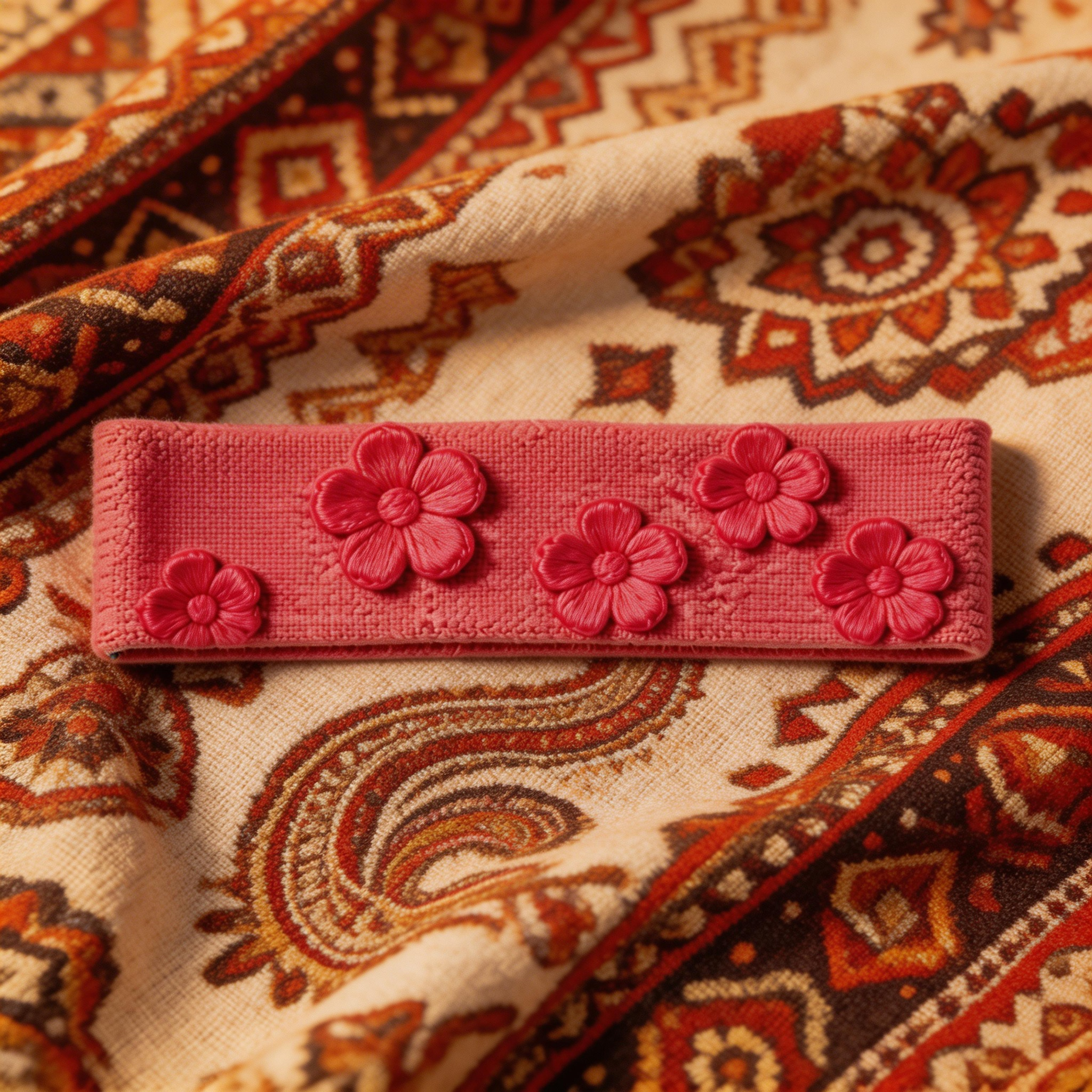 Pink Floral Embroidered Headband – Fun & Feminine Design for Fitness & Casual Wear